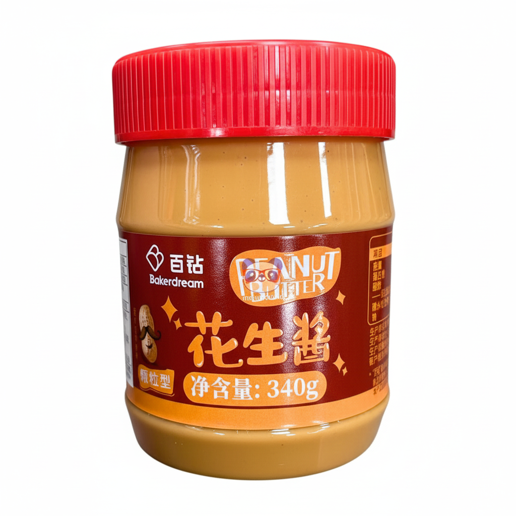 Mei Wei: Manteiga de Amendoim Crocante Bakerdream 340g - Embalagem em Fundo Branco
