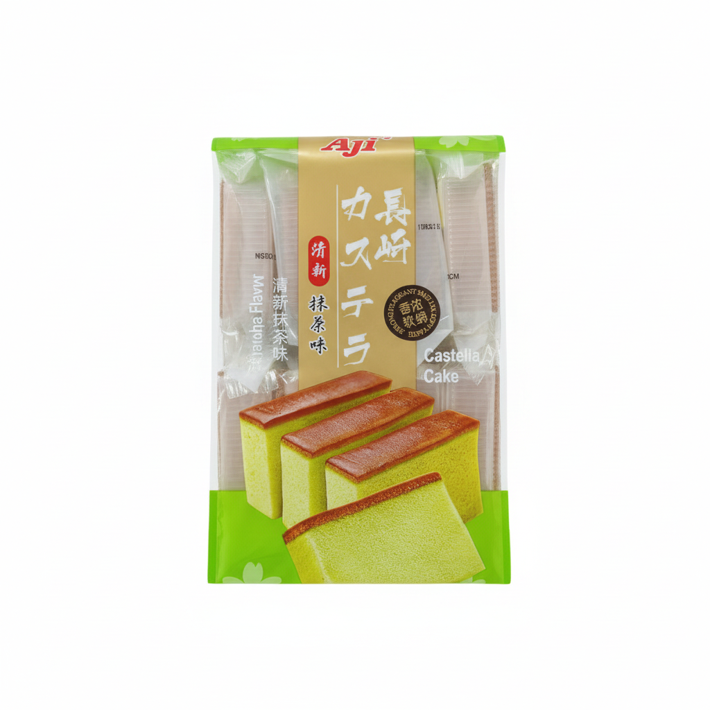 Mei Wei: Bolo Castella Sabor Matcha Aji - Embalagem em Fundo Branco