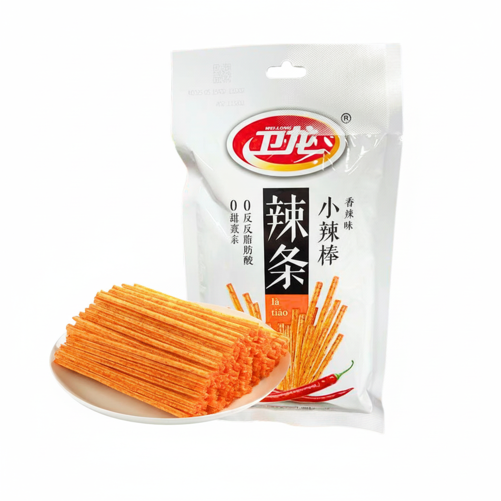 Mei Wei: Palitos de Glúten Apimentados WeiLong 50g - 卫龙 大面筋 辣条 - Embalagem em Fundo Branco
