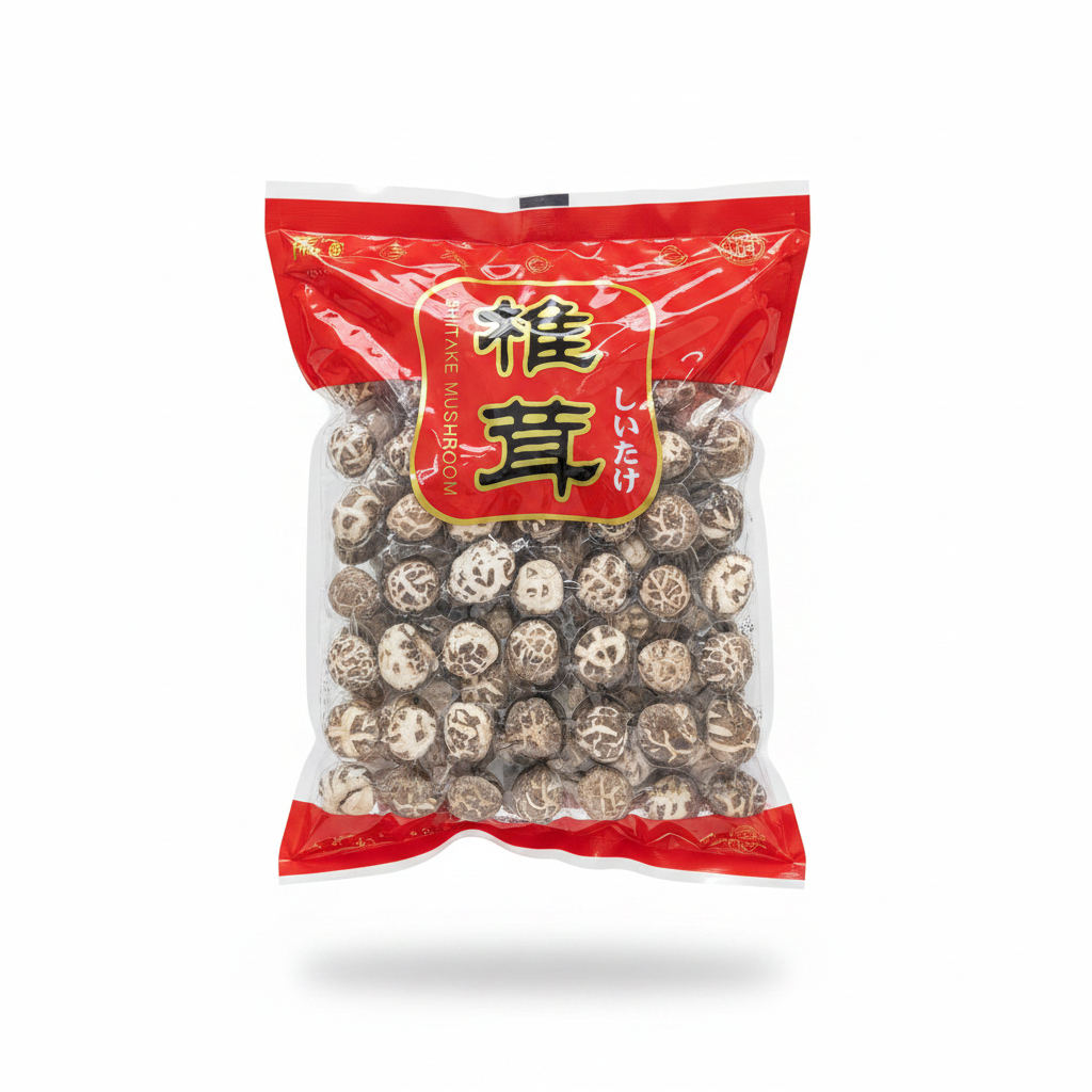 Mei Wei: Cogumelo Shiitake Piayang Pérola Branca 飆扬珍珠白花菇 400g - Embalagem em Fundo Branco