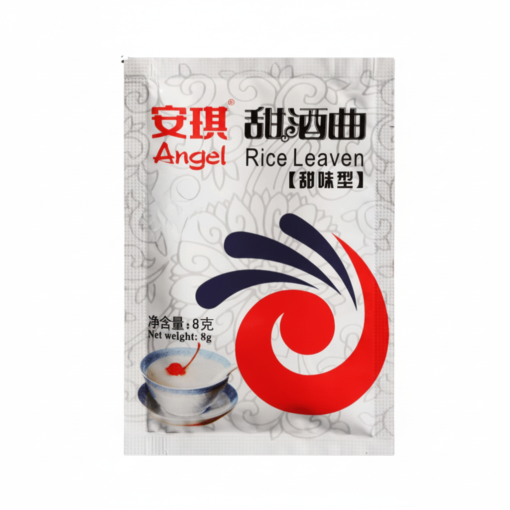 Mei Wei: Fermento para Vinho de Arroz Doce Angel 安琪 甜酒曲 8g - Embalagem em Fundo Branco
