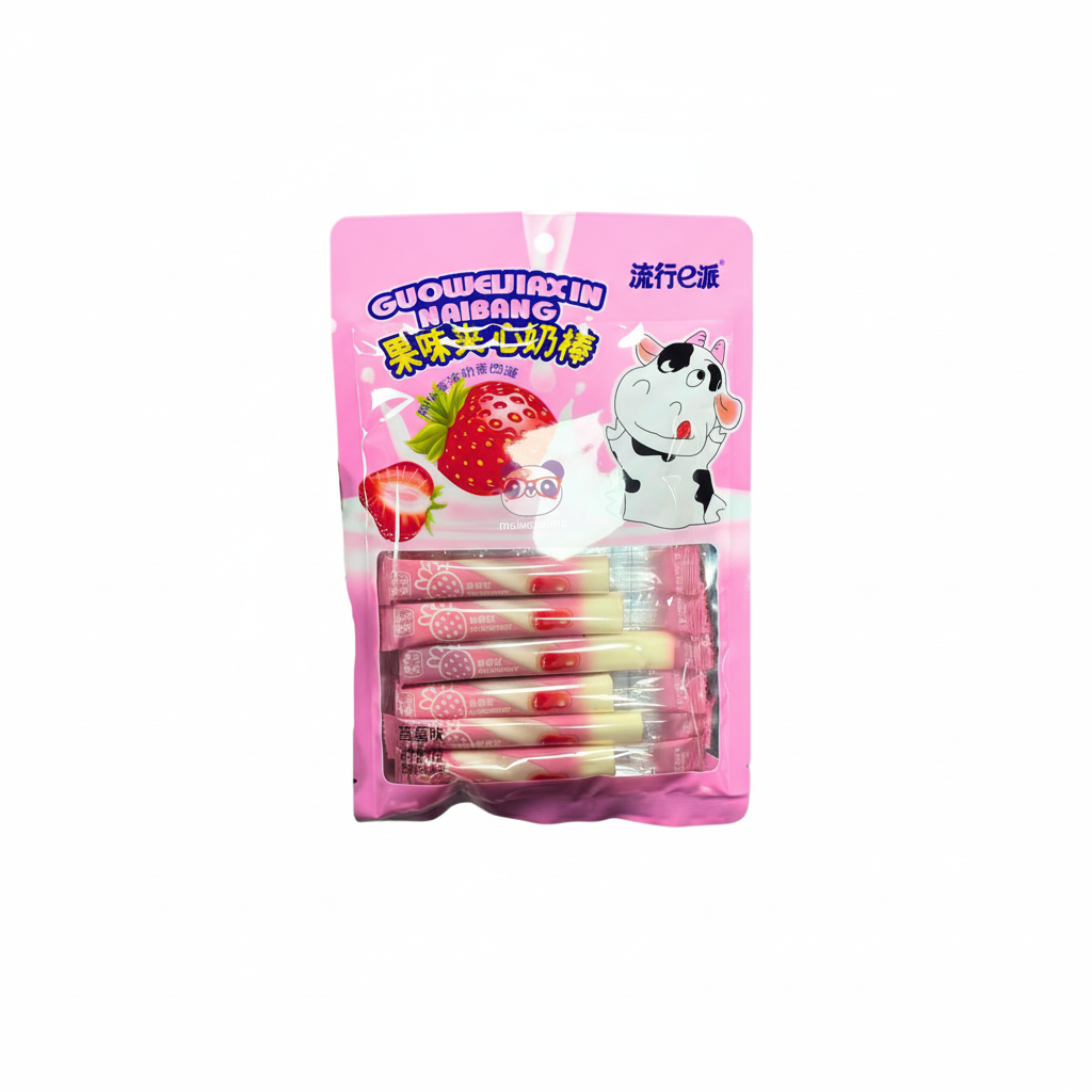 Mei Wei: Doce Palito de Leite Sabor Morango NaiBang 72g - Embalagem em Fundo Branco