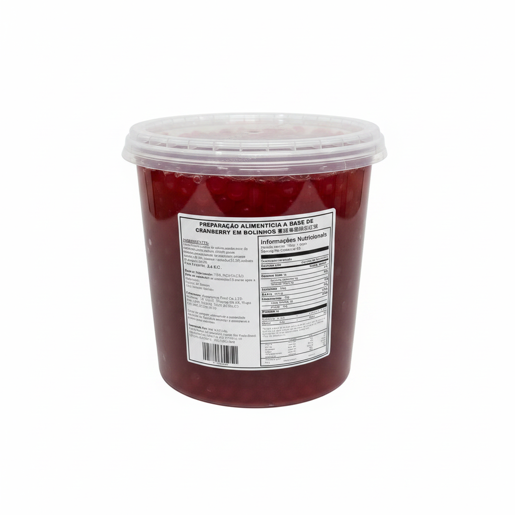 Mei Wei: Popping Boba Sabor Cranberry 蔓越莓风味彩虹球 3,4kg - Embalagem em Fundo Branco