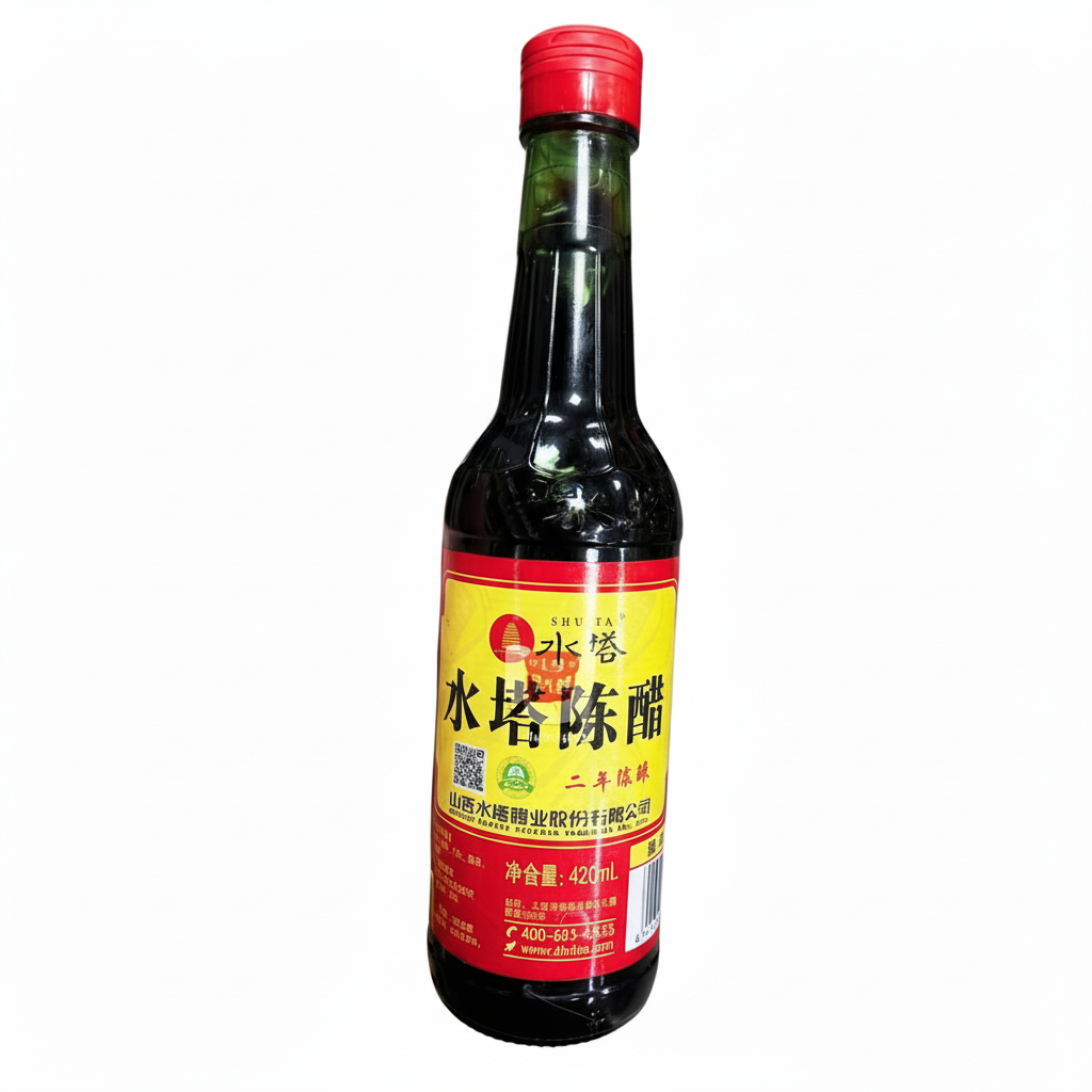 Mei Wei: Vinagre Preto de Arroz Shuita 420ml - Embalagem em Fundo Branco