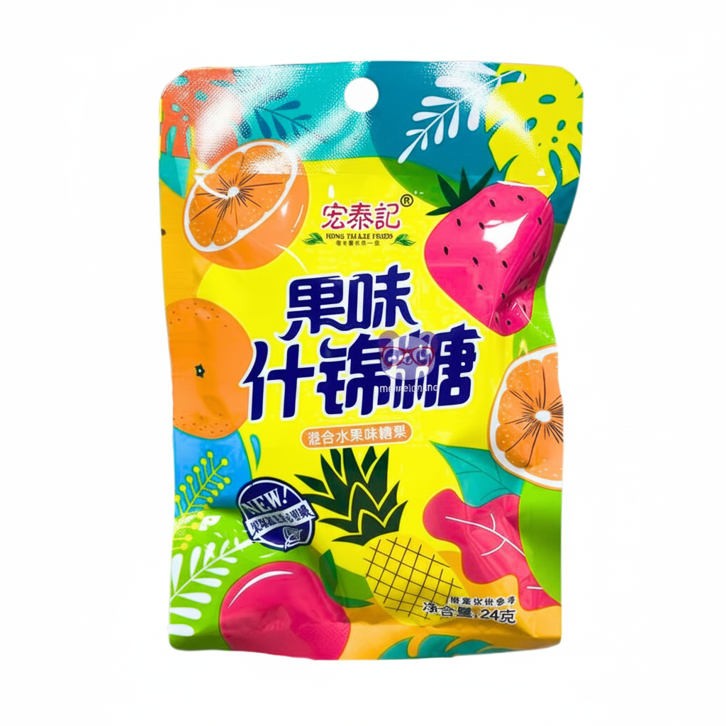 Mei Wei: Balas de Frutas Sortidas Hong Tai Kee 24g - Embalagem em Fundo Branco