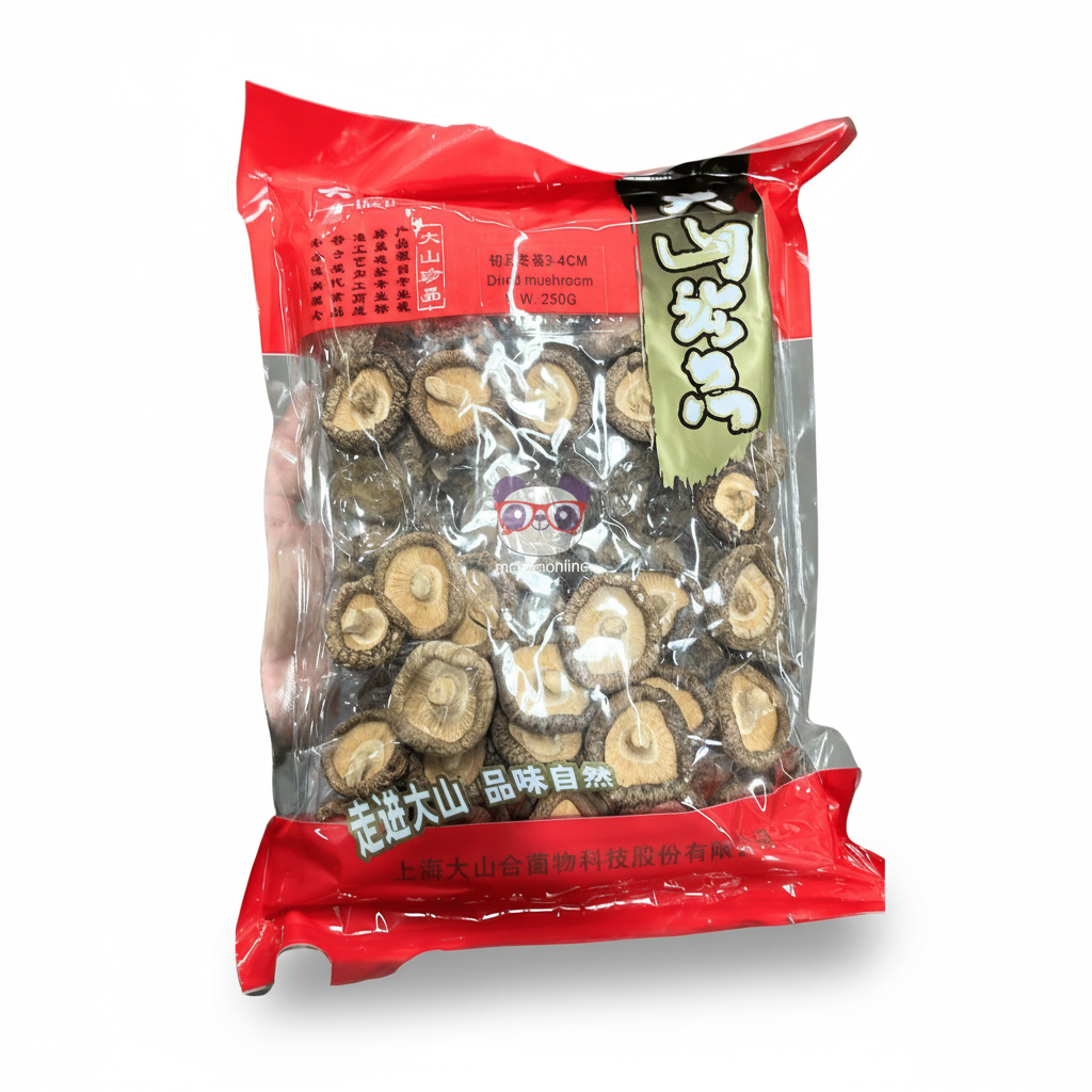 Mei Wei: Cogumelo Shiitake Seco Premium Cui Ping Lake 250g - Embalagem em Fundo Branco