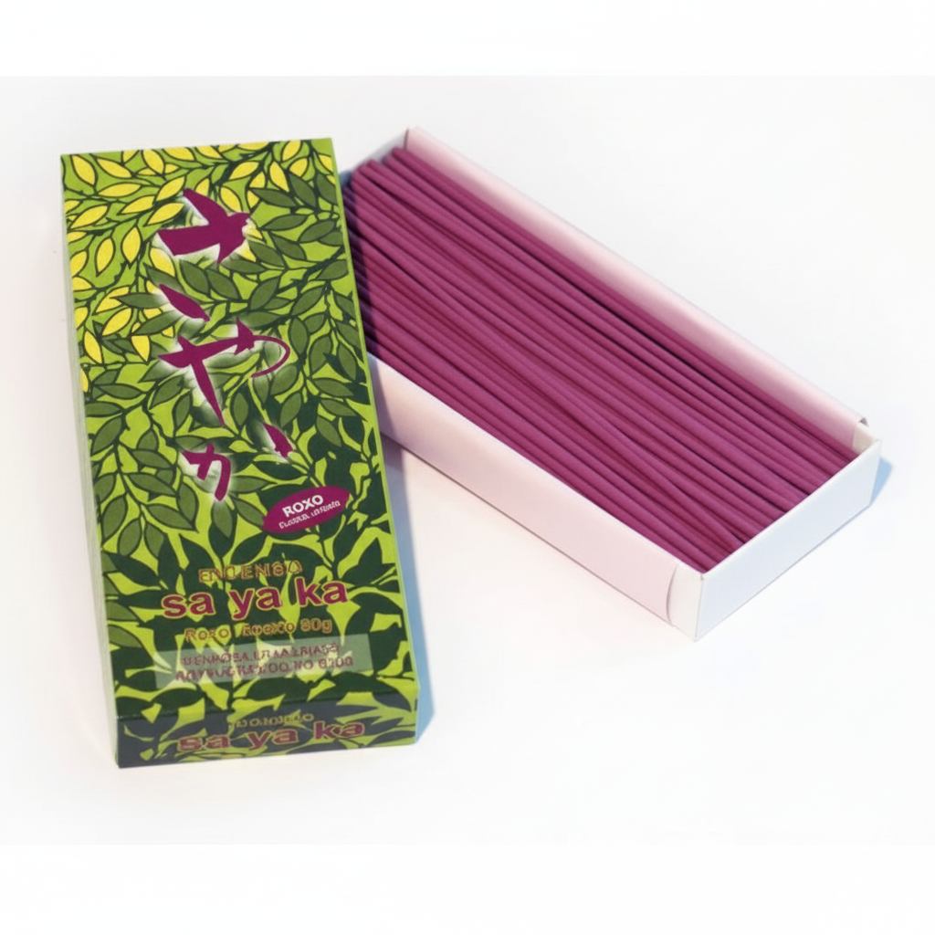 Mei Wei: Incenso Senkô Sayaka Roxo 80g - Embalagem em Fundo Branco