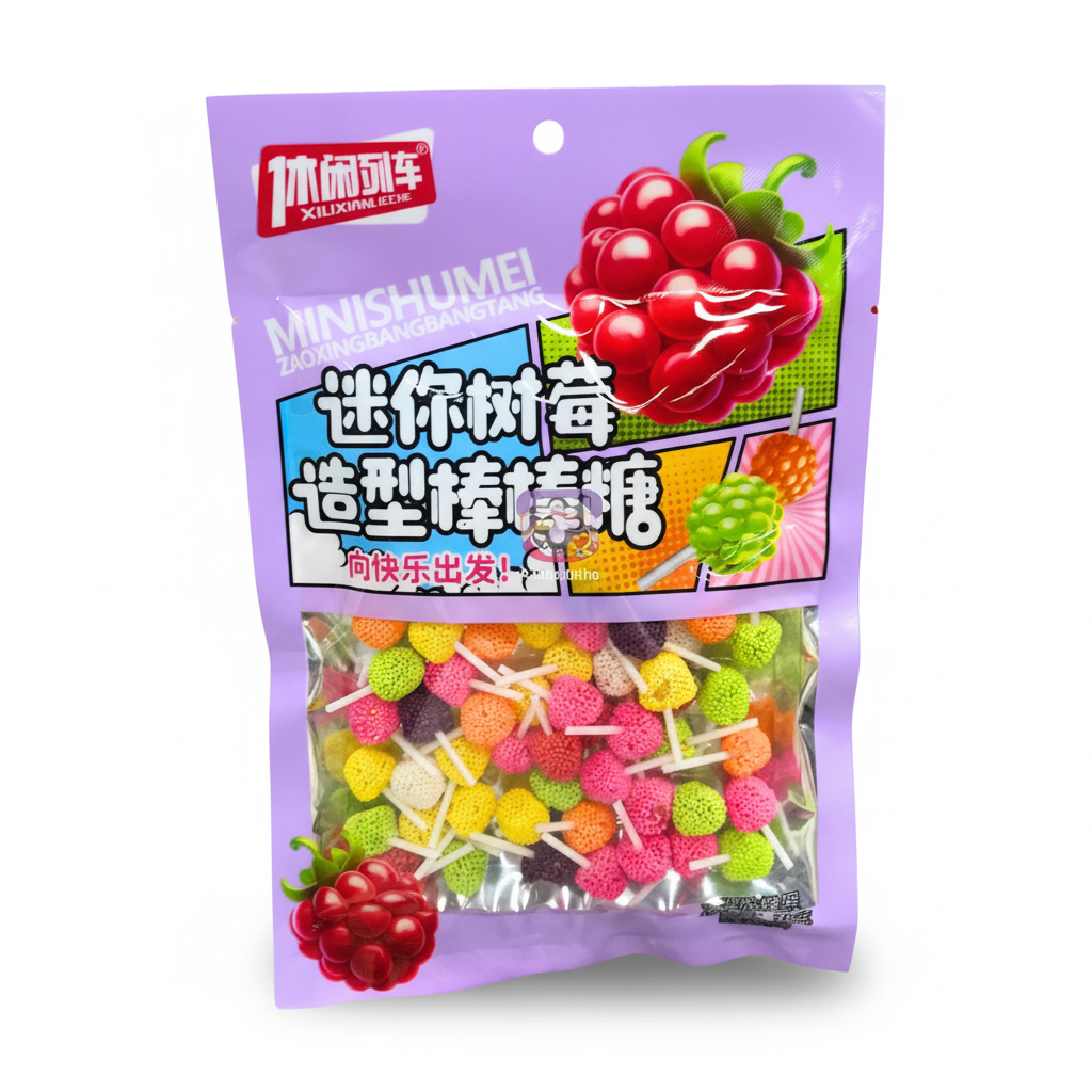 Mei Wei: Pirulito com Formato de Framboesa Minishumei 95g - Embalagem em Fundo Branco