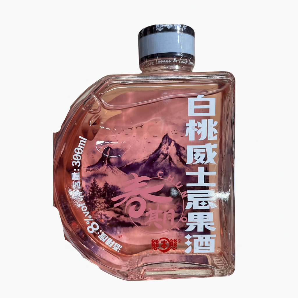Mei Wei: Licor Chinês de Pêssego Chunqiuyue 330ml - Embalagem em Fundo Branco