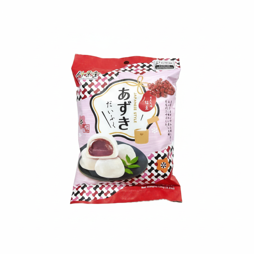Mei Wei: Bolinho de Arroz Mochi com Recheio de Feijão Azuki あずき小豆 Bamboo House 120g - Embalagem em Fundo Branco