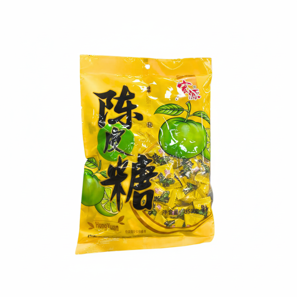 Mei Wei: Bala de Casca de Laranja Hongyuan 355g - Embalagem em Fundo Branco