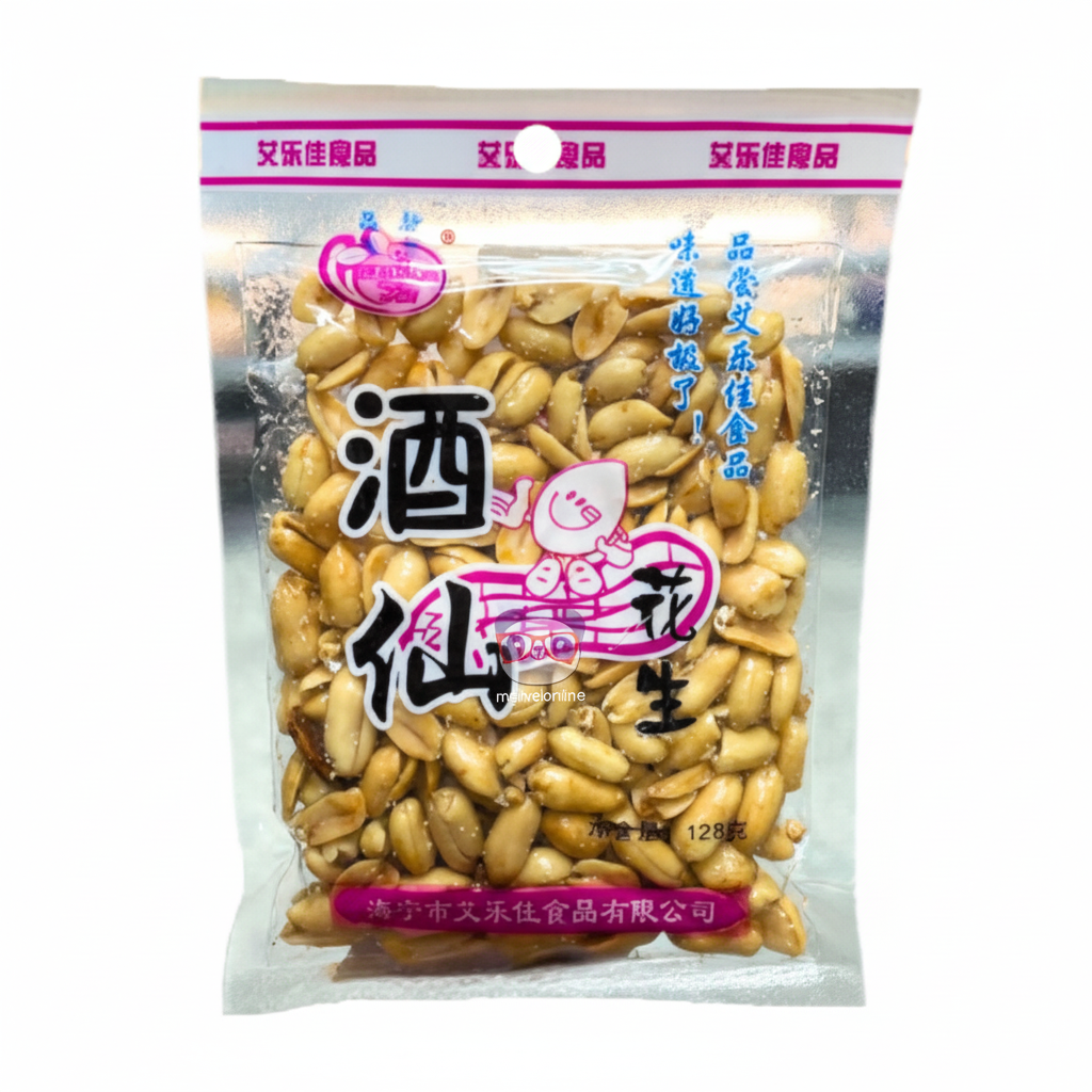 Mei Wei: Amendoim Chinês Temperado para Petisco Pacote 128g - 酒佬花生 - Embalagem em Fundo Branco