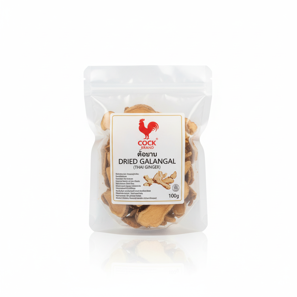 Mei Wei: Galangal Desidratado Cock Brand 100g - Embalagem em Fundo Branco