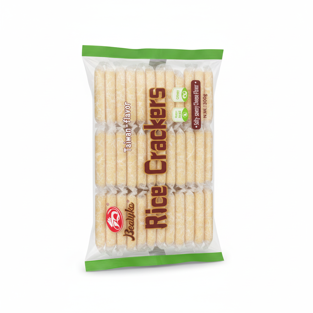 Mei Wei: Biscoito de Arroz Sabor Queijo Beatyko 300g - Embalagem em Fundo Branco