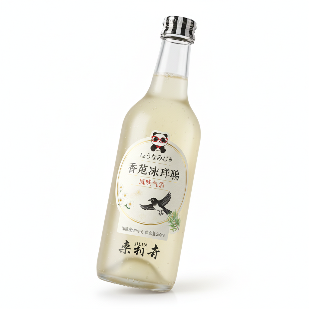 Mei Wei: Vinho Espumante com Vodca Sabor Sorvete de Baunilha Jilin Shengtai 360ml - Embalagem em Fundo Branco