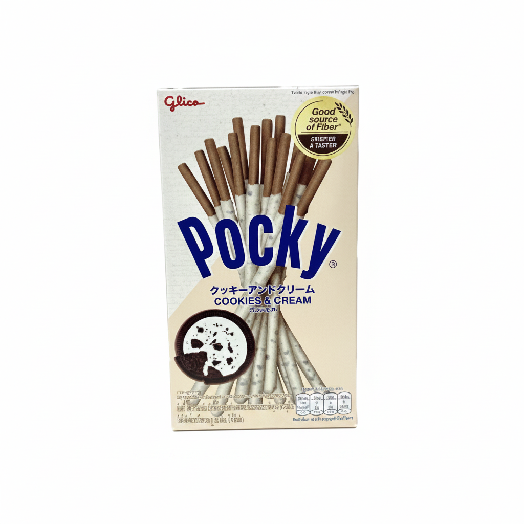Mei Wei: Pocky Cookies & Cream ポッキー Glico 41g - Embalagem em Fundo Branco