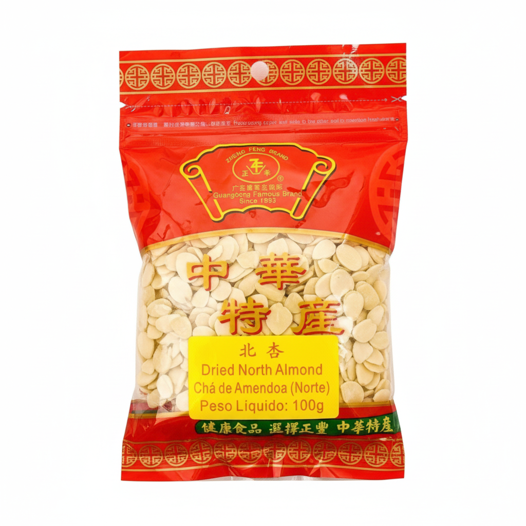 Mei Wei: Chá de Amêndoa do Norte Zheng Feng Brand 100g - Embalagem em Fundo Branco