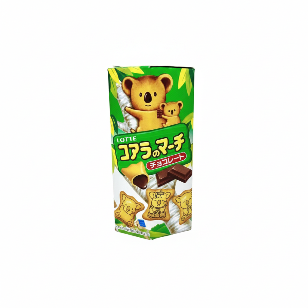Mei Wei: Koala no March Biscoito com Recheio de Chocolate コアラのマーチ Lotte 37g - Embalagem em Fundo Branco