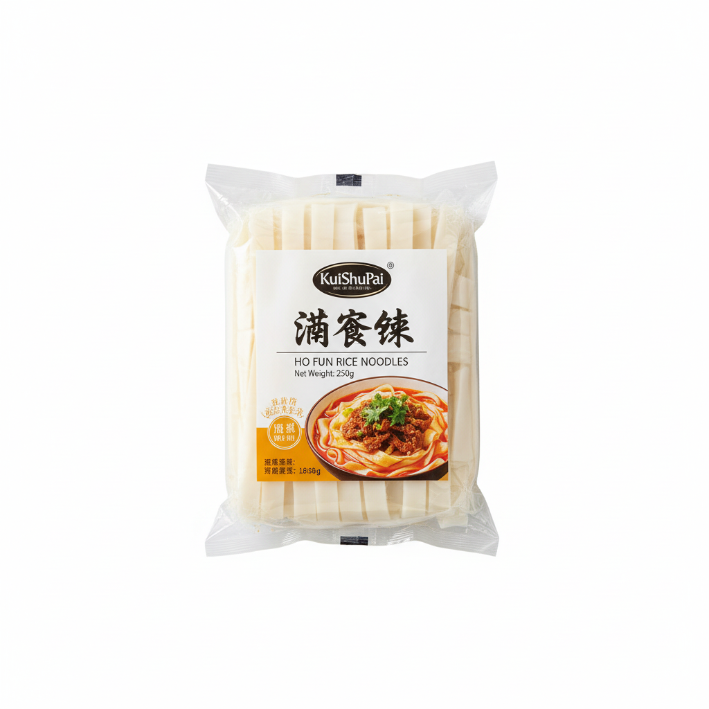 Mei Wei: Macarrão de Arroz Largo Ho Fun KuiShuPai 250g - Embalagem em Fundo Branco