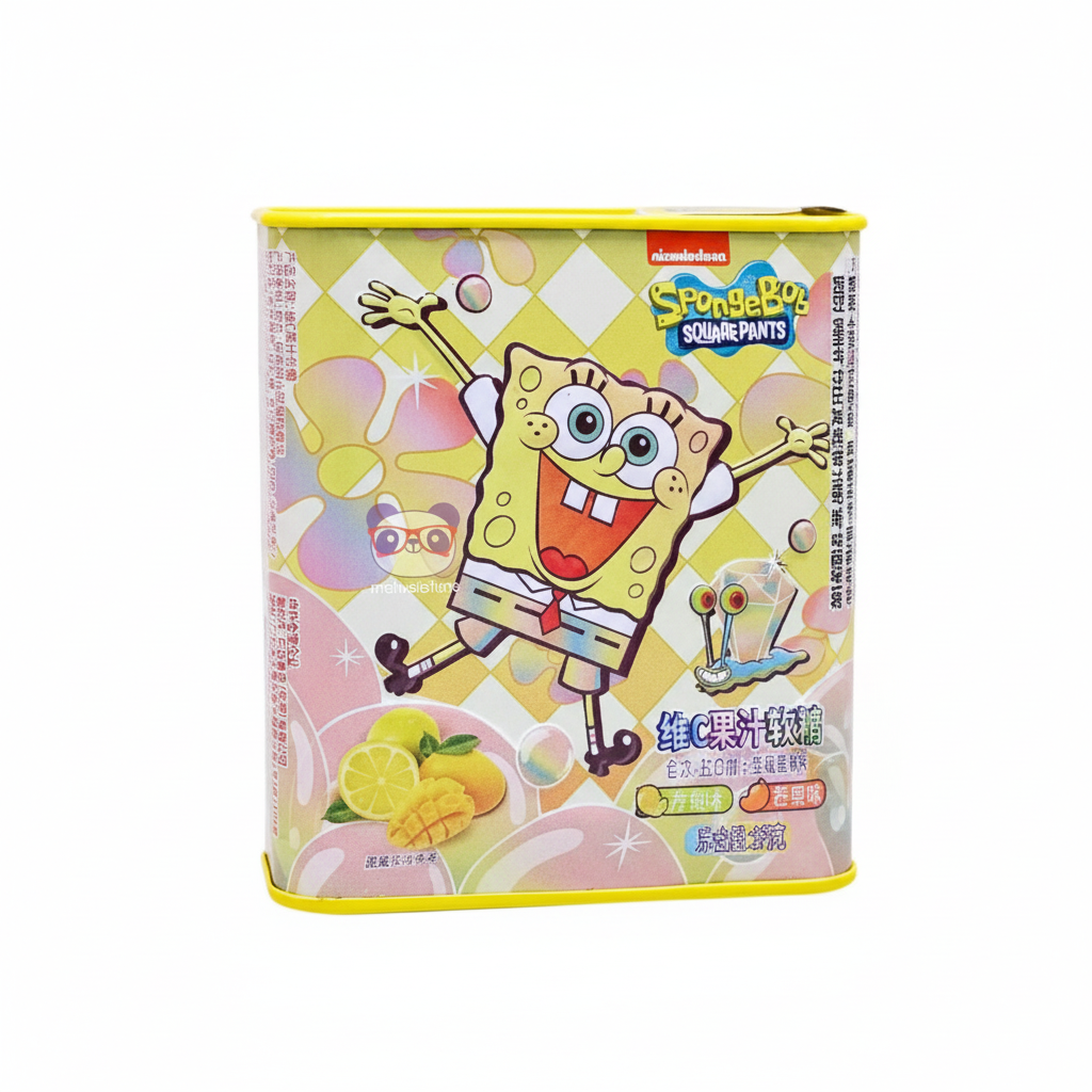 Mei Wei: Bala de Goma Limão e Manga Bob Esponja Leda 95g - Embalagem em Fundo Branco