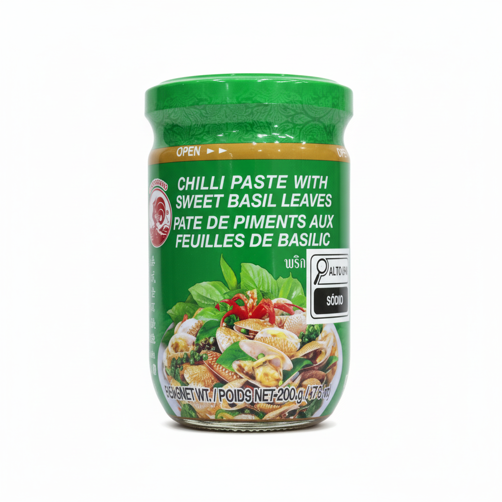 Mei Wei: Pasta de Pimenta com Manjericão Cock Brand 200g - Embalagem em Fundo Branco