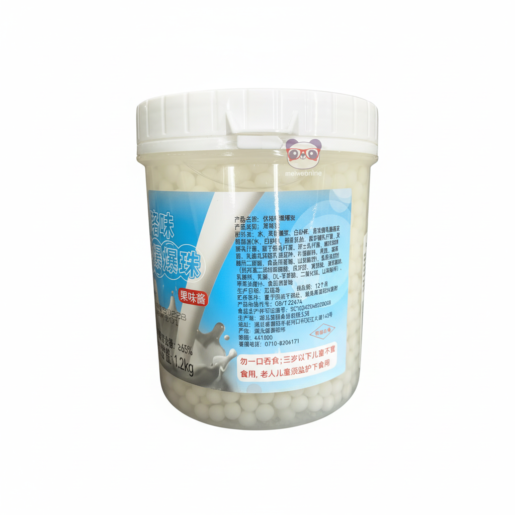 Mei Wei: Popping Boba Sabor Iogurte Xiangda 1,2kg - Embalagem em Fundo Branco