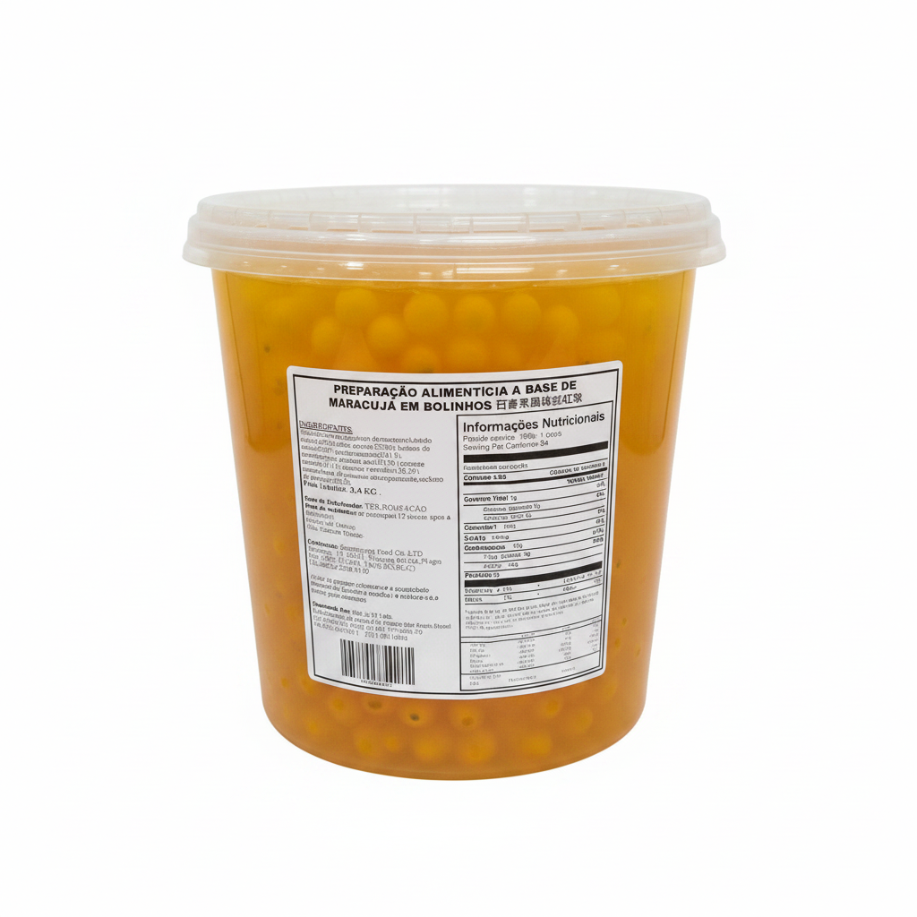 Mei Wei: Popping Boba Sabor Maracujá 百香果风味彩虹球 3,4kg - Embalagem em Fundo Branco