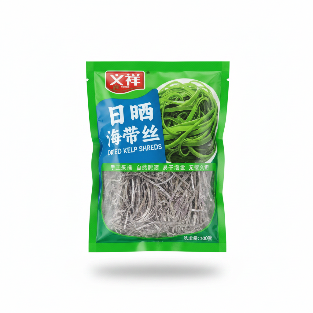 Mei Wei: Alga Marinha Desidratada（日晒海带丝）- Yi Xiang 100g - Embalagem em Fundo Branco