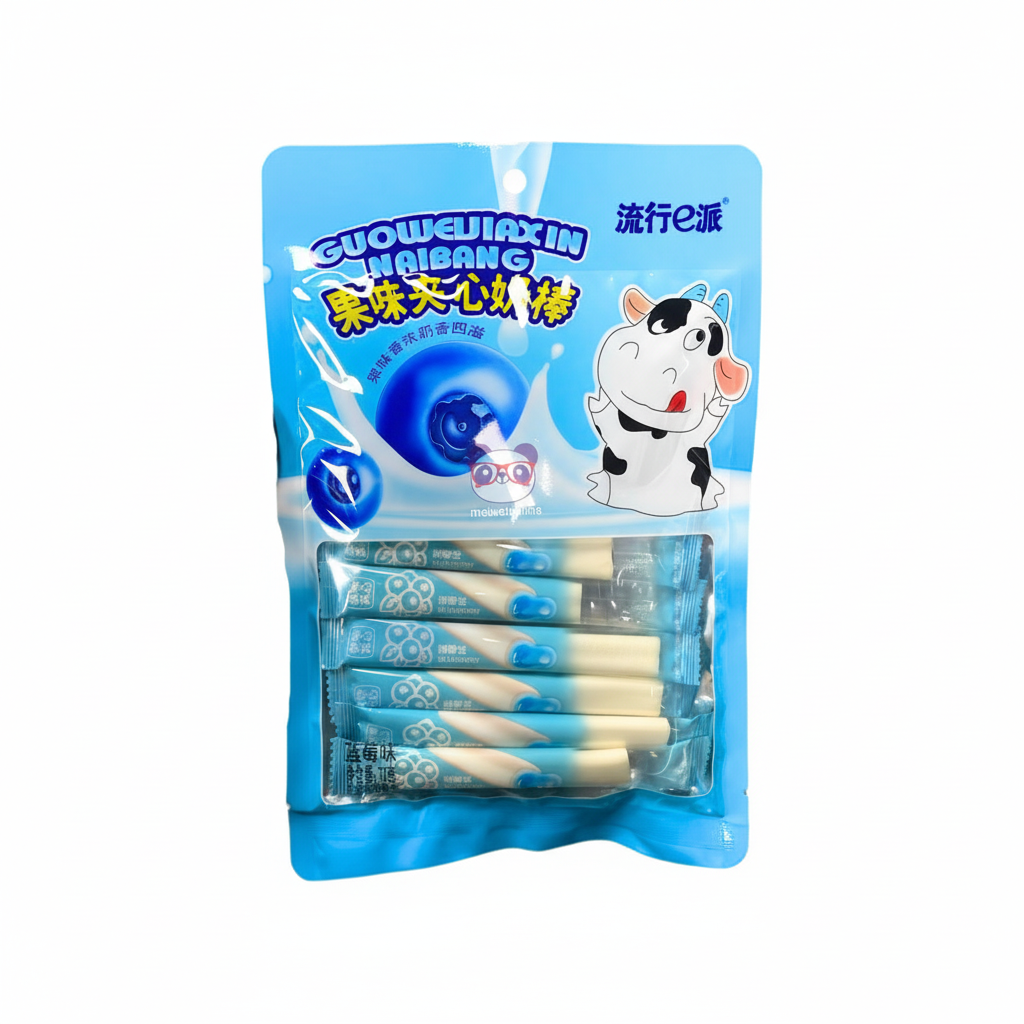 Mei Wei: Doce Palito de Leite Sabor Mirtilo NaiBang 72g - Embalagem em Fundo Branco
