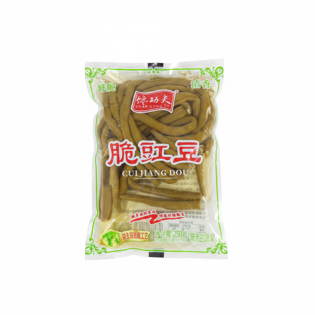 Mei Wei: Feijão-Fradinho Crocante Chan Gongfu 馒功夫脆豇豆 250g - Embalagem em Fundo Branco