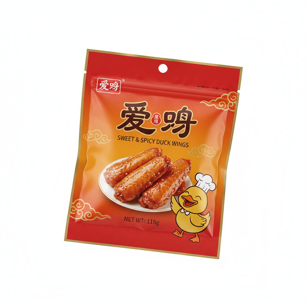 Mei Wei: Asas de Pato Doces e Picantes Love Duck 118g - Embalagem em Fundo Branco