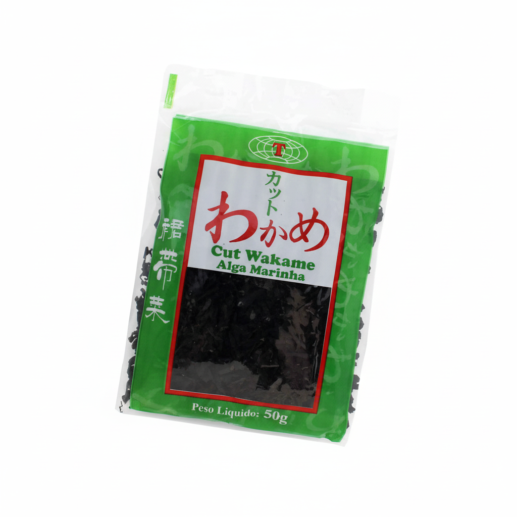 Mei Wei: Alga Marinha Cut Wakame Desidratada LuoYuan 50g - Embalagem em Fundo Branco