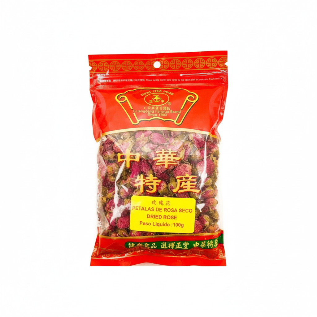 Mei Wei: Rosas em Botão Desidratadas Zheng Feng Brand 100g - Embalagem em Fundo Branco