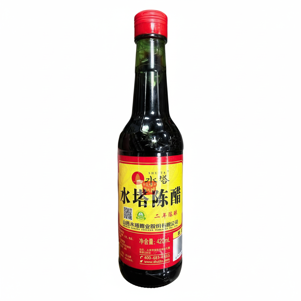 Mei Wei: Vinagre Preto de Arroz Shuita 420ml - Embalagem em Fundo Branco