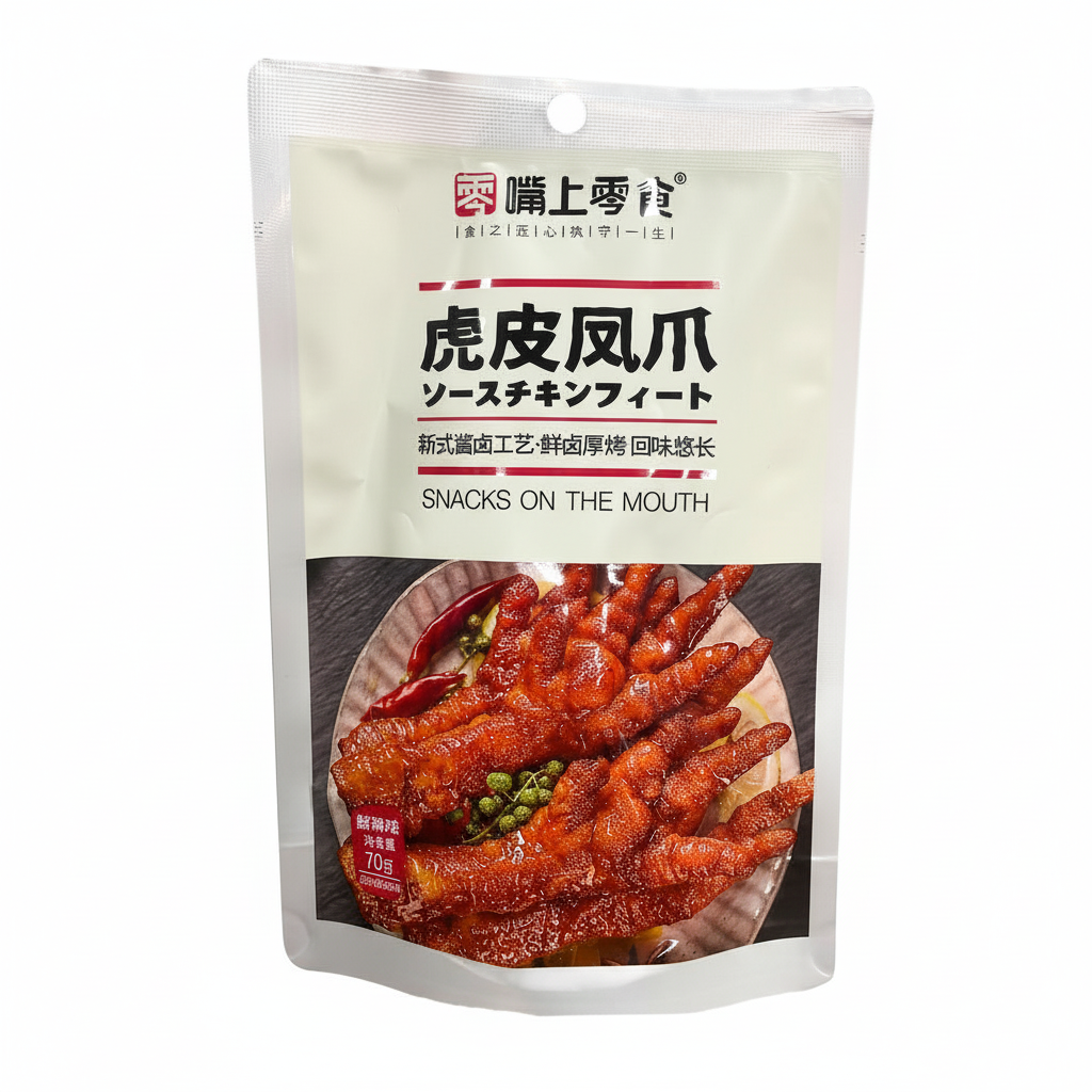 Mei Wei: Pés de Frango Apimentados Snacks on the Mouth 70g - Embalagem em Fundo Branco