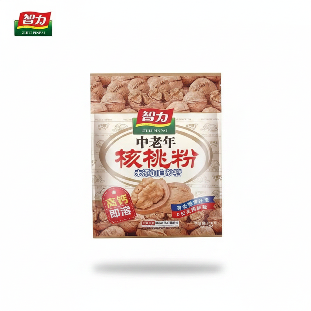 Mei Wei: Farinha de Nozes para Idosos（中老年核桃粉）- Zhili Pinpai 600g - Embalagem em Fundo Branco