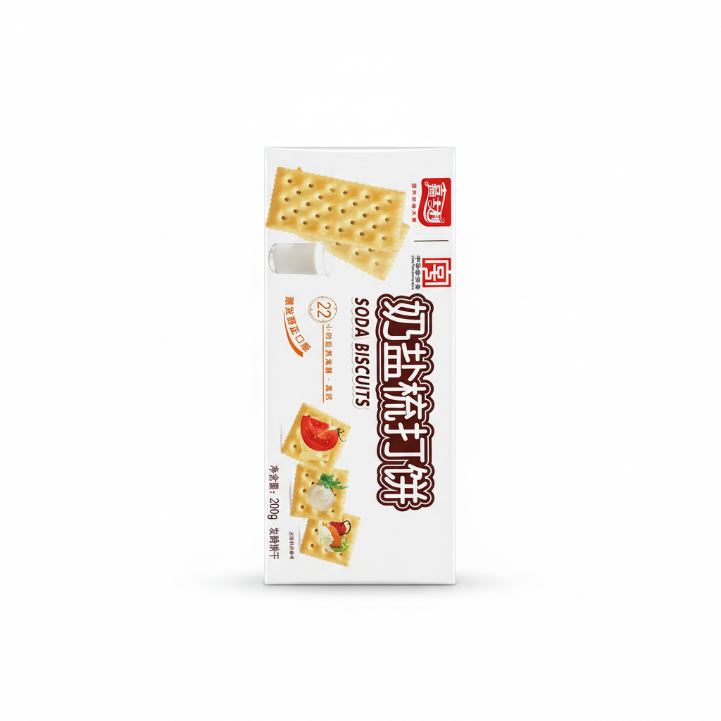 Mei Wei: Biscoito de Soda Tradicional Chinês 200g - Embalagem em Fundo Branco