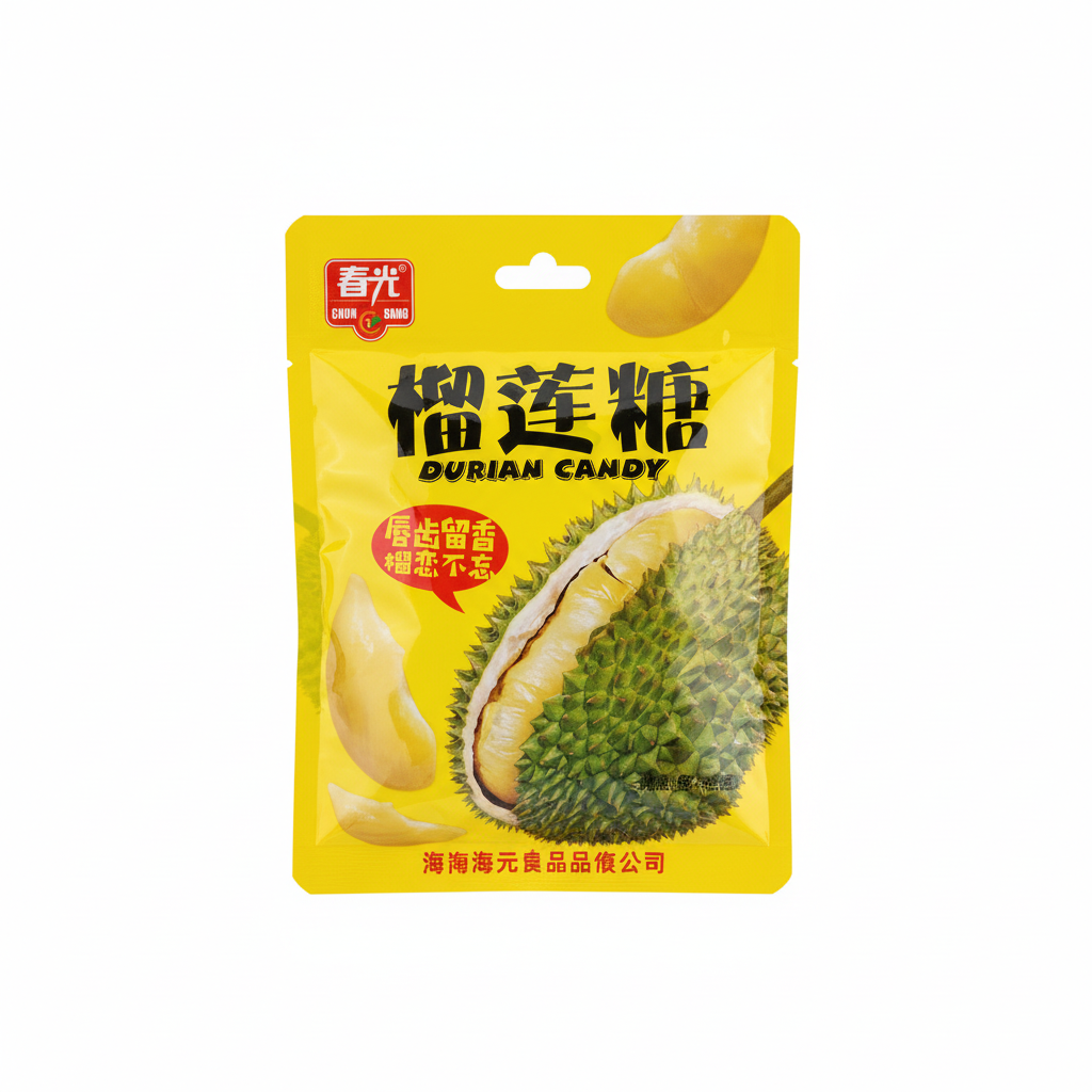 Mei Wei: Bala de Durian Chun Guang 120g - Embalagem em Fundo Branco