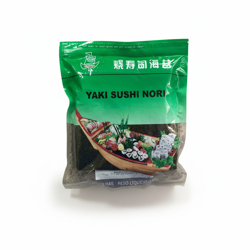 Mei Wei: Alga Marinha Nori Torrada Globo 50 Folhas 140g - Embalagem em Fundo Branco