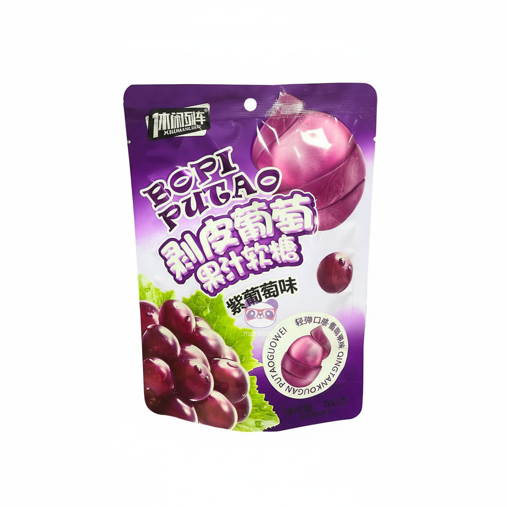 Mei Wei: Bala de Goma sabor Uva Xiu Xian Lieche 100g - Embalagem em Fundo Branco