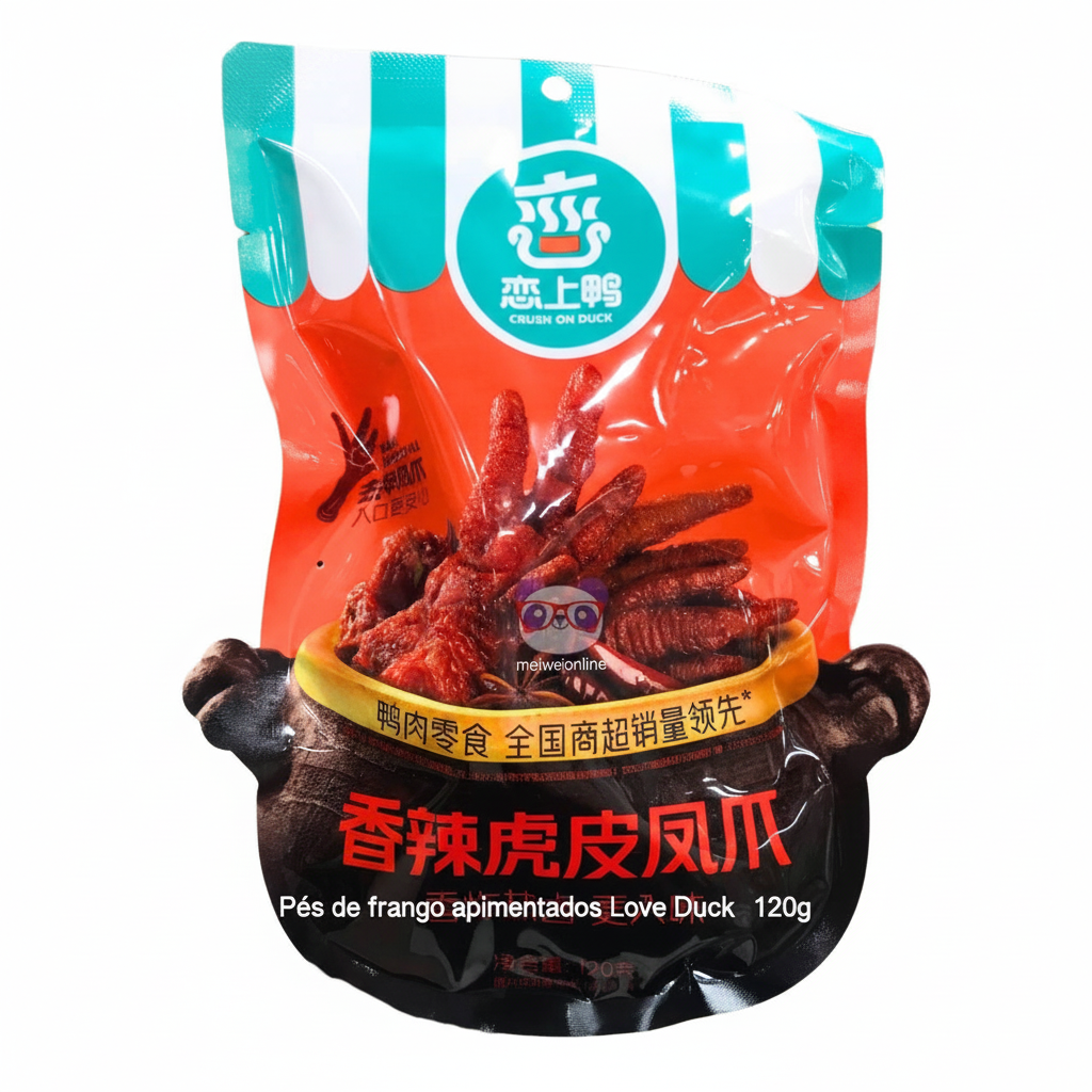 Mei Wei: Pés de Frango Apimentados Love Duck 120g - Embalagem em Fundo Branco