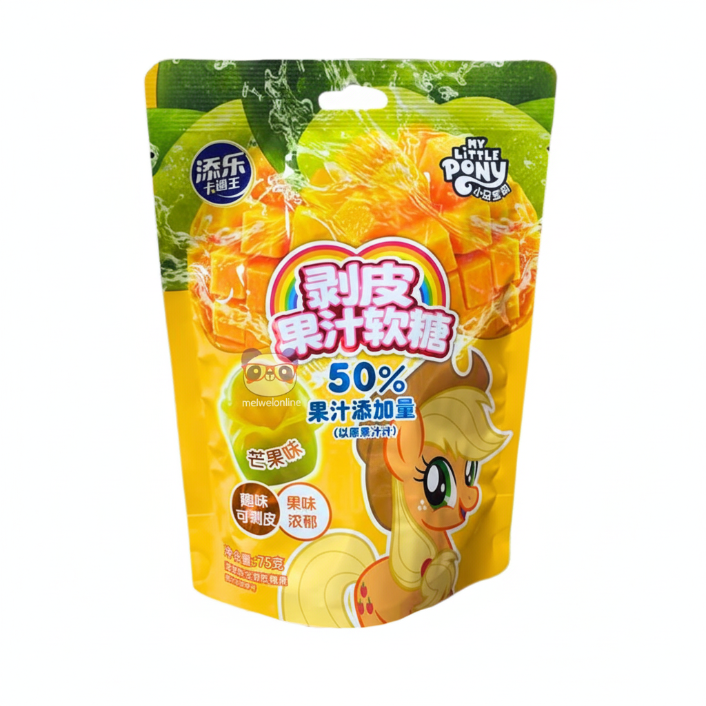 Mei Wei: Bala de Goma Descascável 3D Sabor Manga Tala's 75g - Embalagem em Fundo Branco
