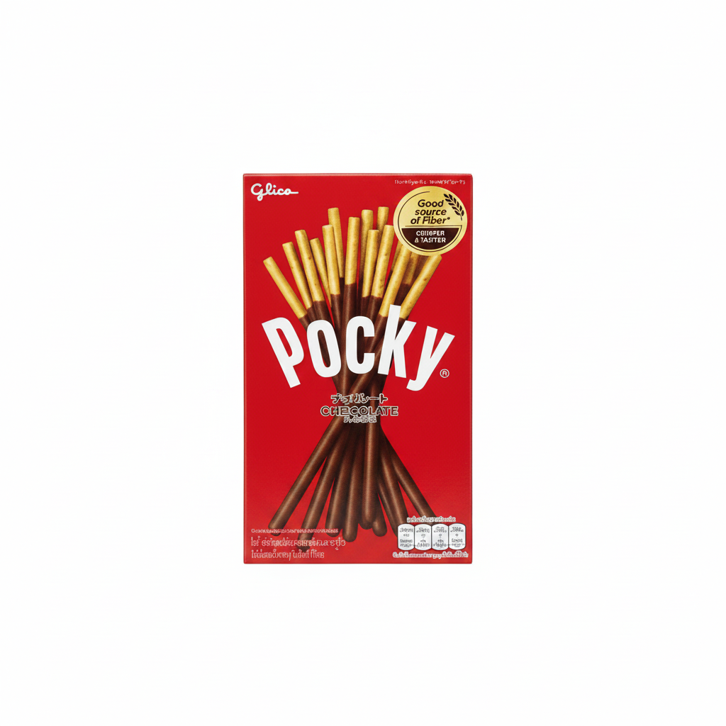 Mei Wei: Pocky Biscoito com Cobertura de Chocolate（ポッキー）- Glico 45g - Embalagem em Fundo Branco