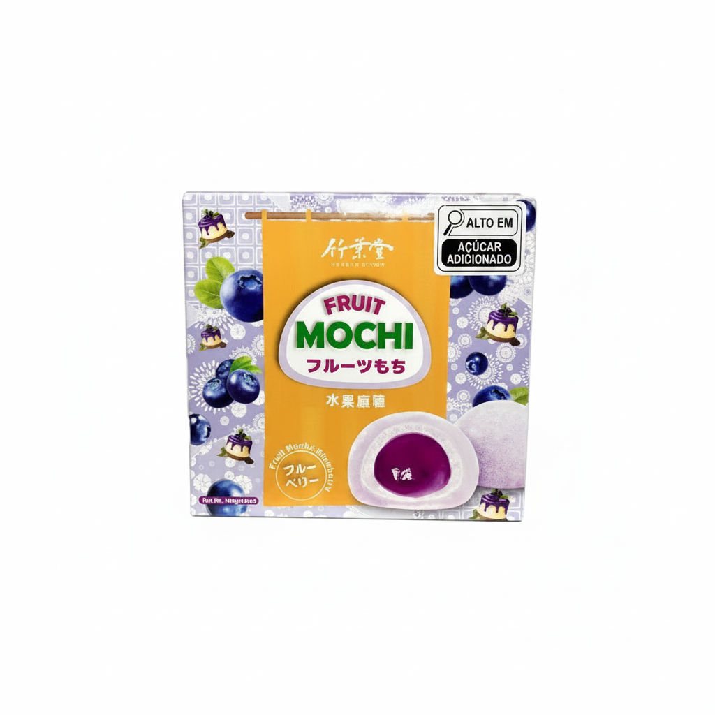 Mei Wei: Mochi de Mirtilo フルーツもち Bamboo House 140g - Embalagem em Fundo Branco