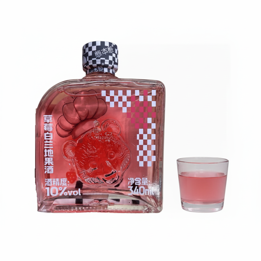 Licor Chinês de Morango 340ml - 熊本熊草莓白兰地果酒