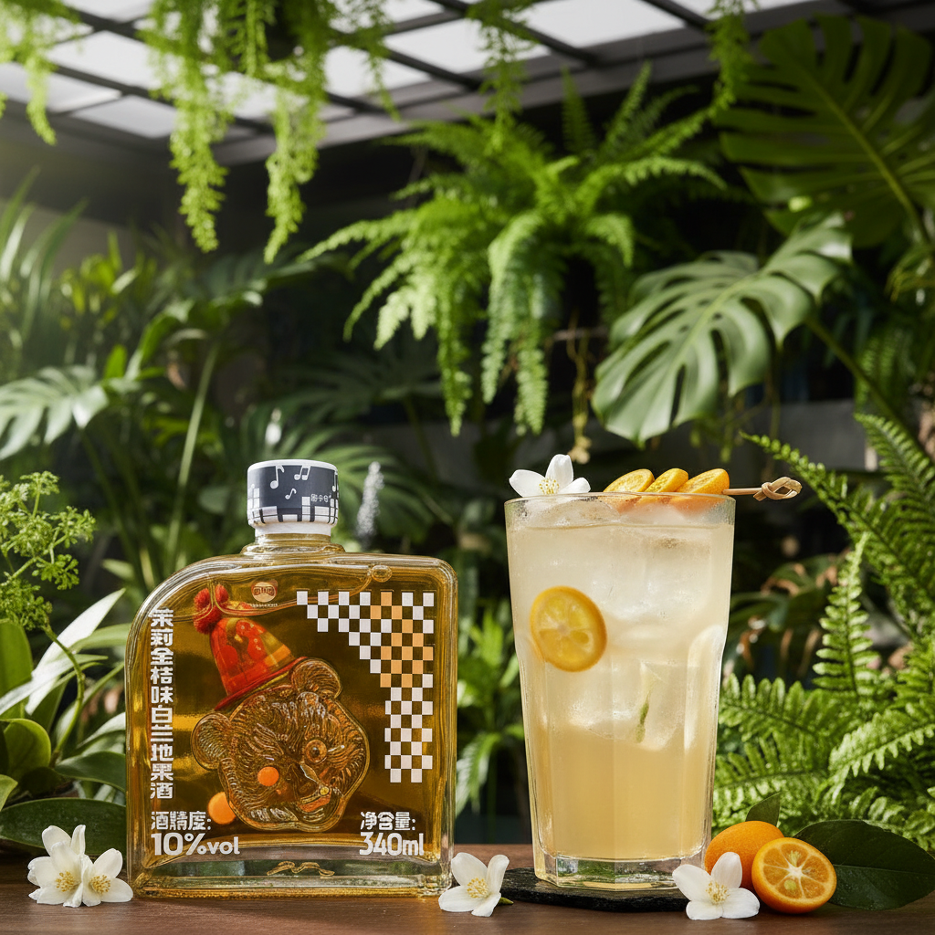 Licor Chinês de Kikam e Jasmim 340ml - 熊本熊茉莉金桔味白兰地果酒