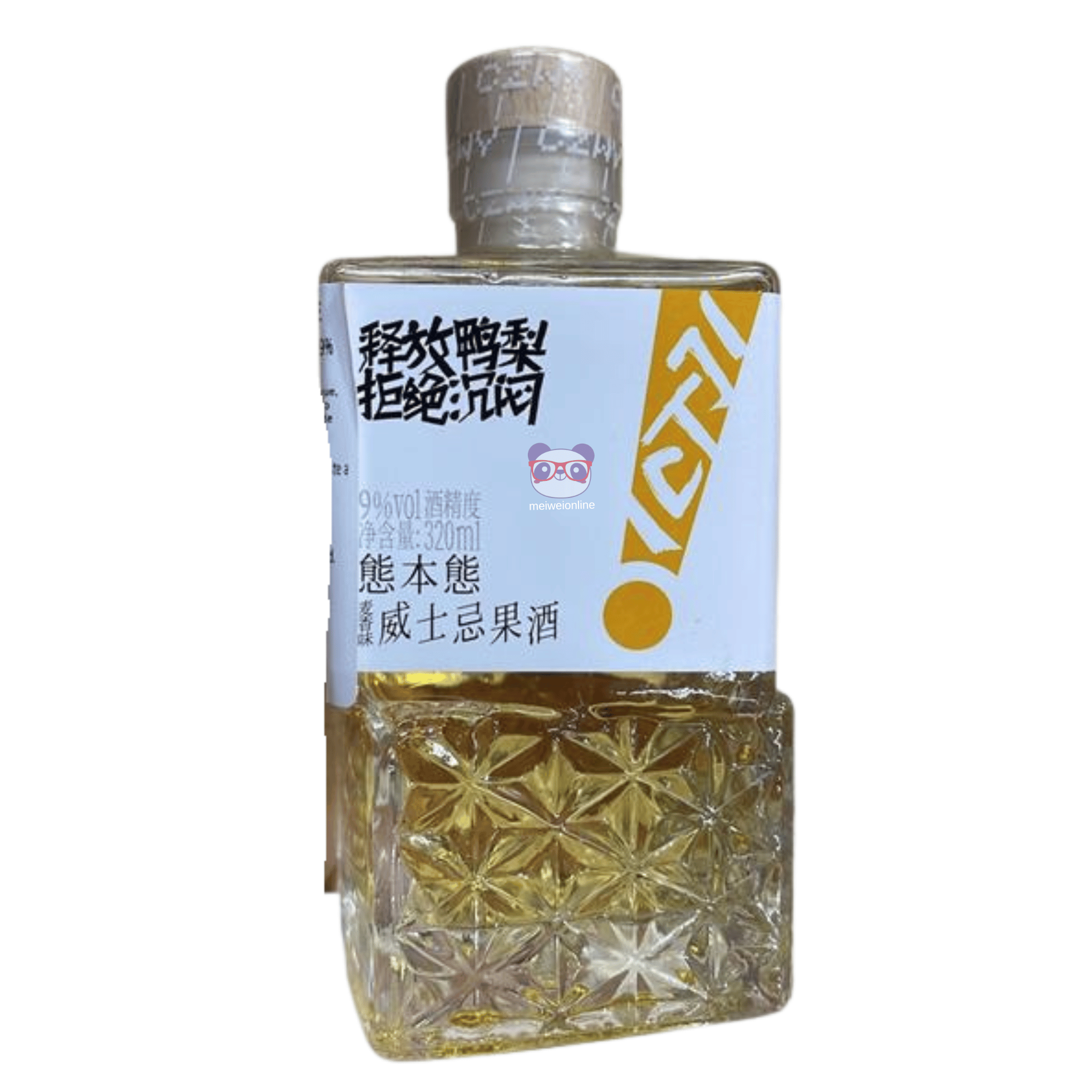Garrafa decorativa de licor chinês de pera 熊本熊威士忌果酒, 320ml, com design moderno e detalhes em relevo.