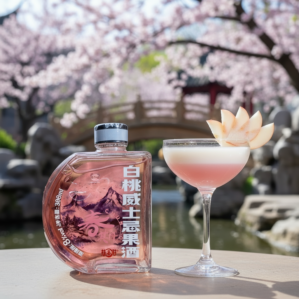 Licor Chinês de Pêssego Chunqiuyue 330ml - 春其月白桃威士忌果酒