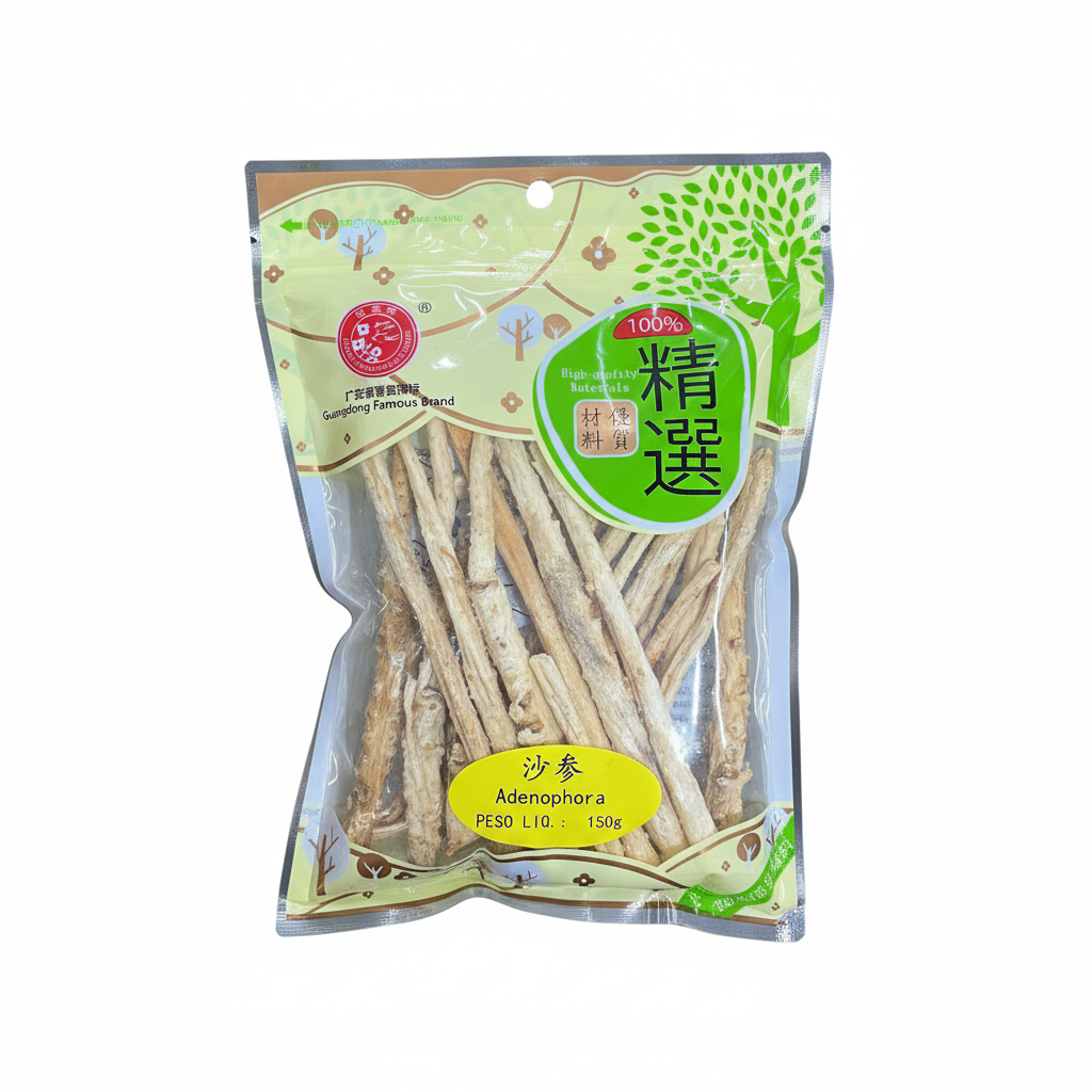 Mei Wei Raiz Adenophora Desidratada Double Swallow 150g - Embalagem em Fundo Branco