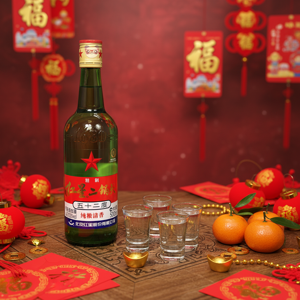 Mei Wei: Baijiu Chinês Red Star Erguotou 500ml celebração Ano Novo Chinês - bebida tradicional para festividades